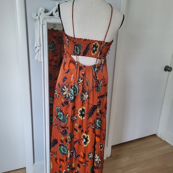 Anthropologie/Maeve Eve Orange and Blue Backless Halter Sundress - Picture 4 of 7